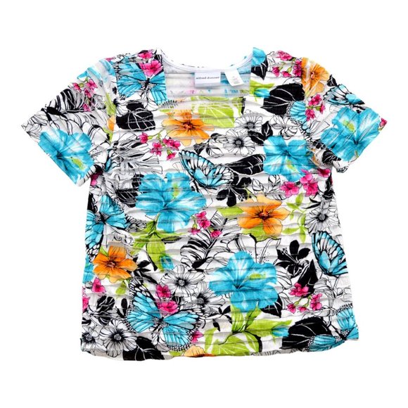 Alfred Dunner Woman Colorful Flowers Butterfly‎ Blouse Size PS - Picture 1 of 4